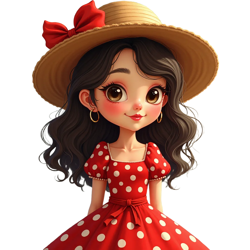 Charming Girl in Red Polka Dot Dress